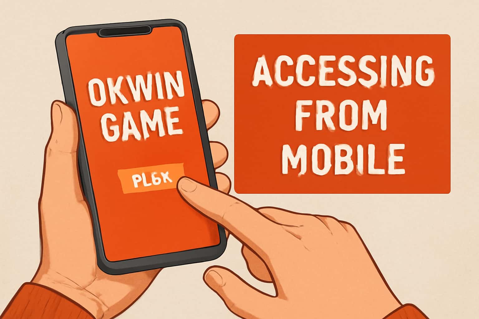 Visual representation of accessing Okwin Game from a mobile device.