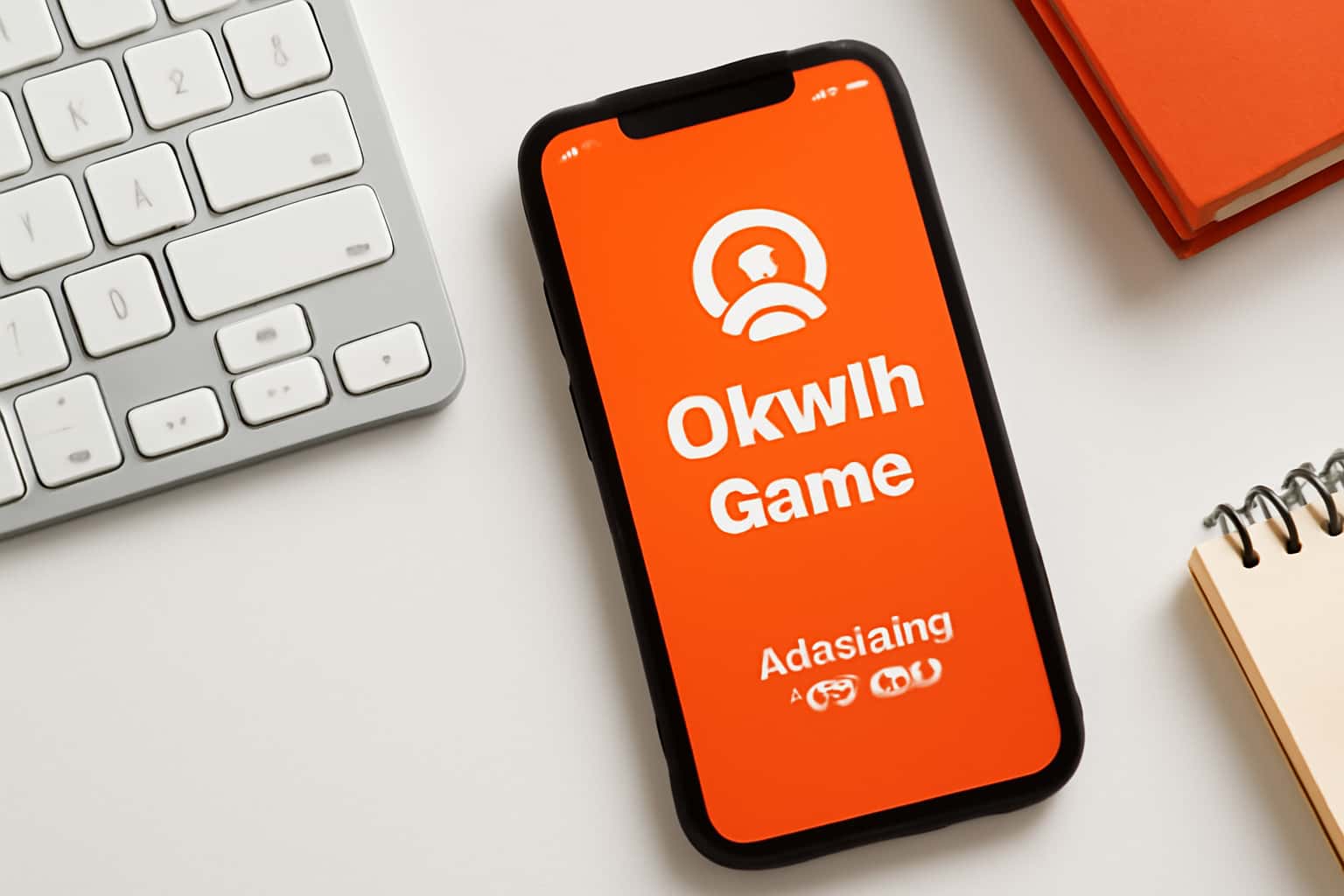 A neutral informational scene showing how to access Okwin Game on iOS devices.