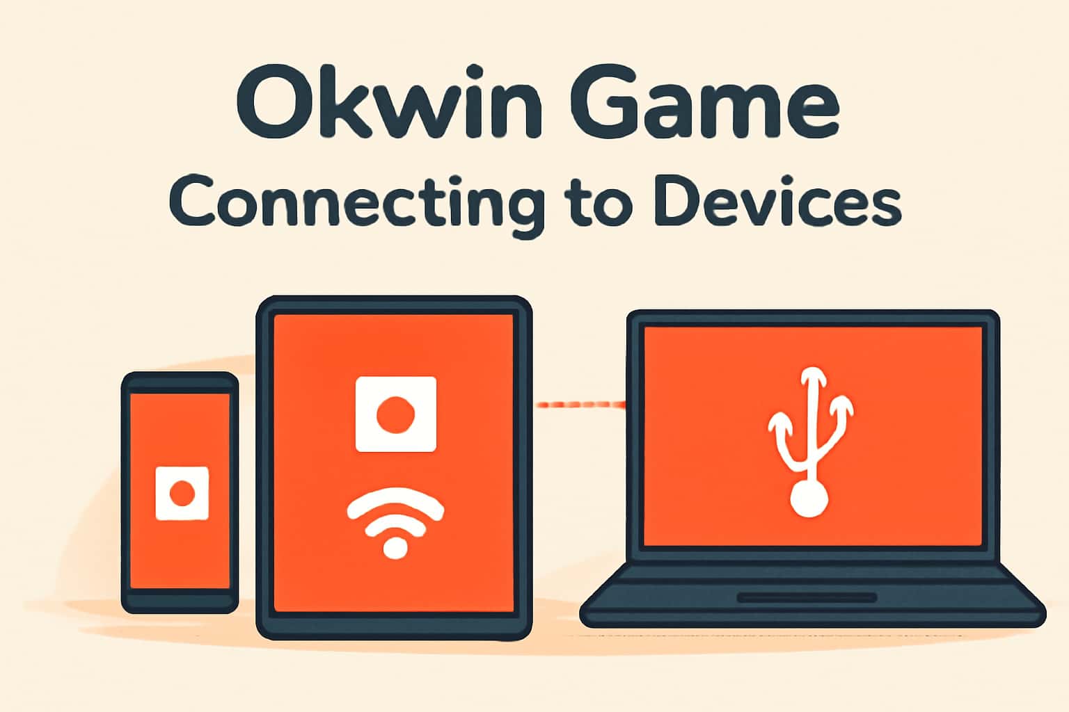 An informative visual representation of connecting Okwin Game to various devices.
