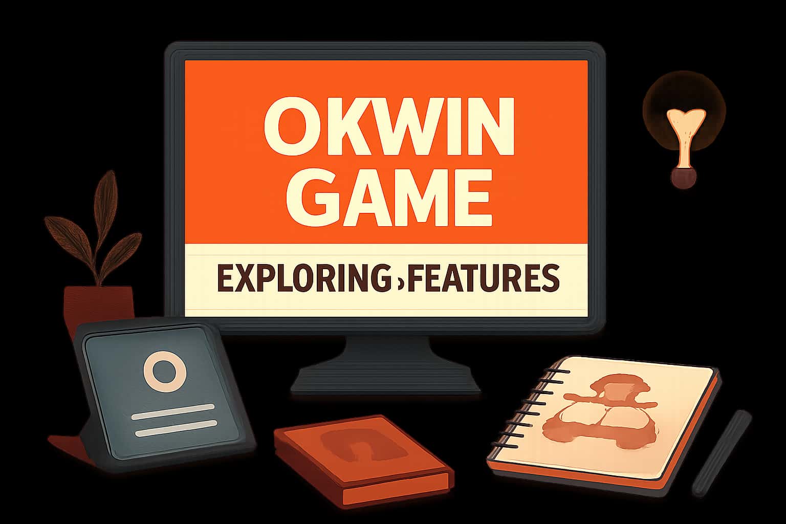 An informative visualization about Okwin Game Features with the title prominently displayed.