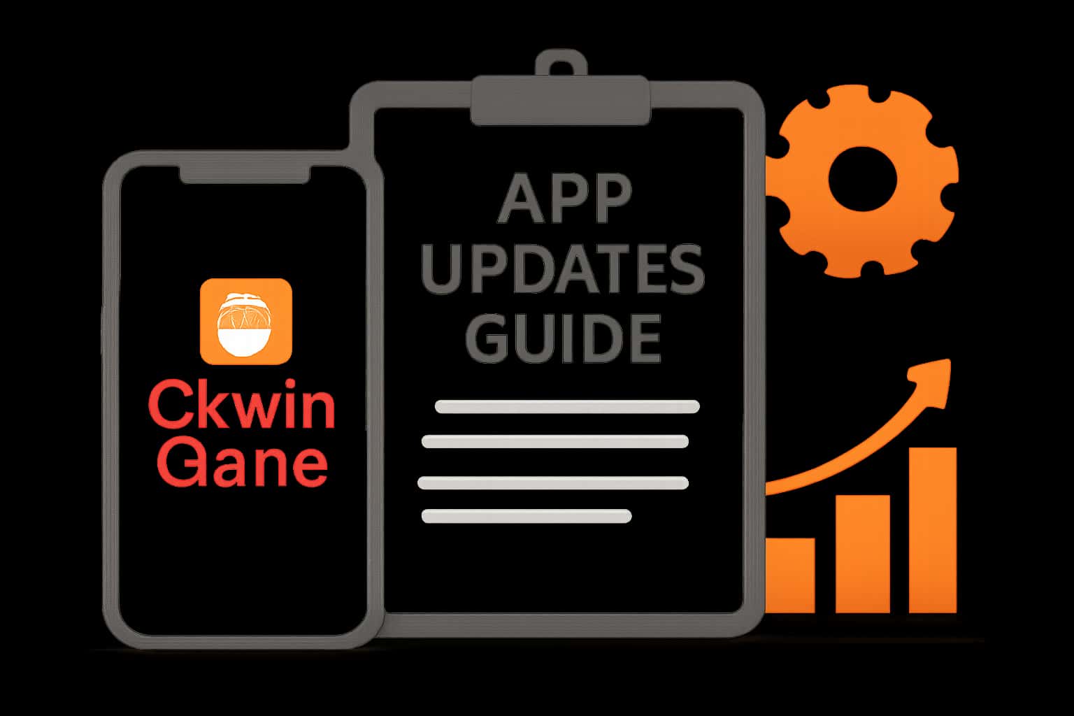 Informational scene about Okwin Game App Updates with prominent text.
