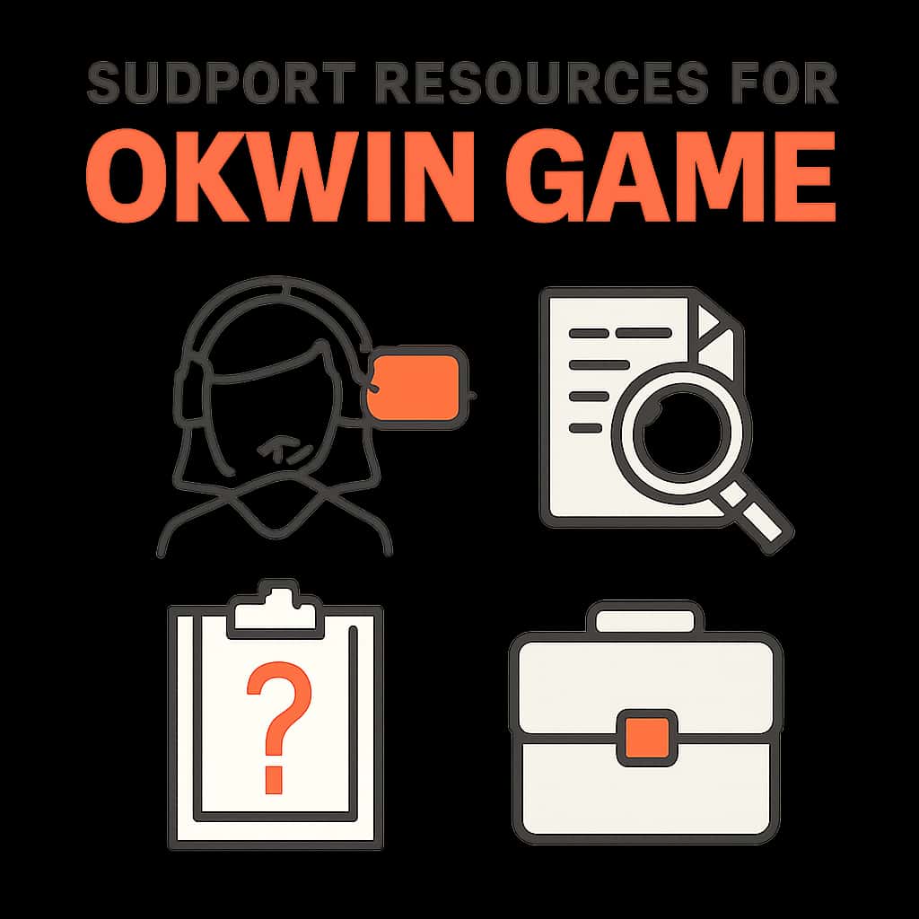 Illustration explaining support topics for Okwin Game.